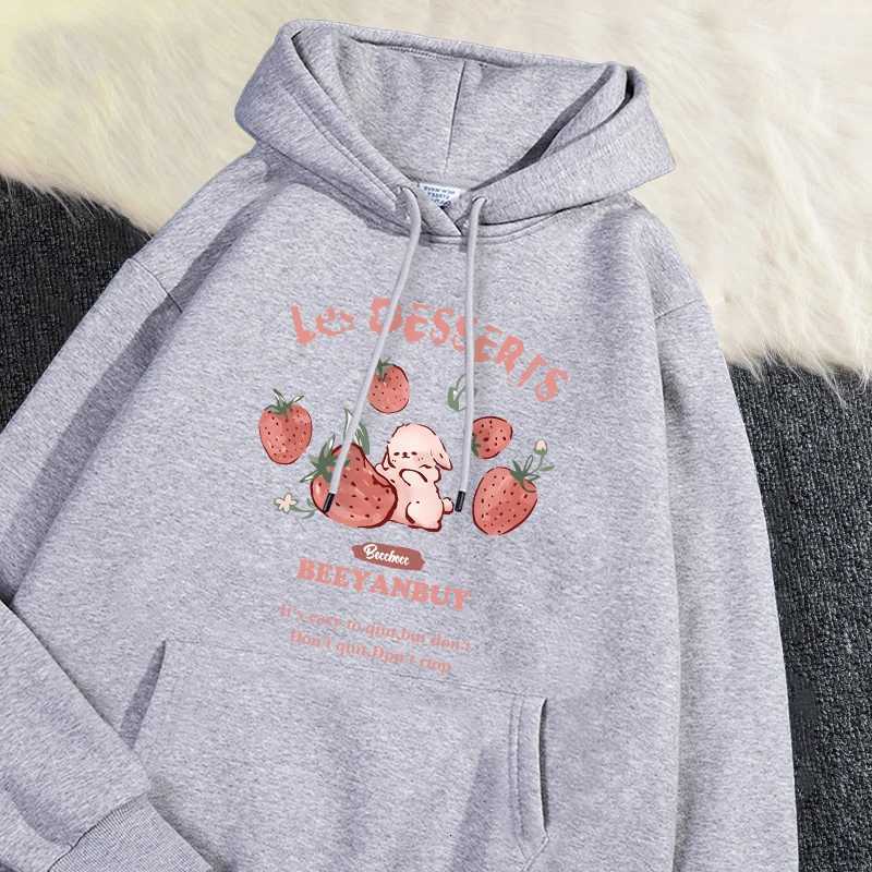 Fashion Womens Hoodie Cute Strawberry and Rabbit Printed Sweatshirt Pocket Soft Warm Breathable Pullover Autumn Winter Hoodie XJ250717