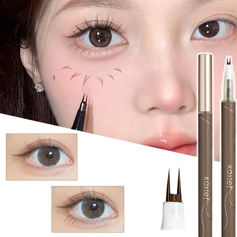 Ultra-thin 2 Fork Tip Liquid Eyeliner Double Forked Tip Lower eyelash Pen Makeup Smooth Eye Liner 2Point Eyebrow Pencil Cosmetic 250717