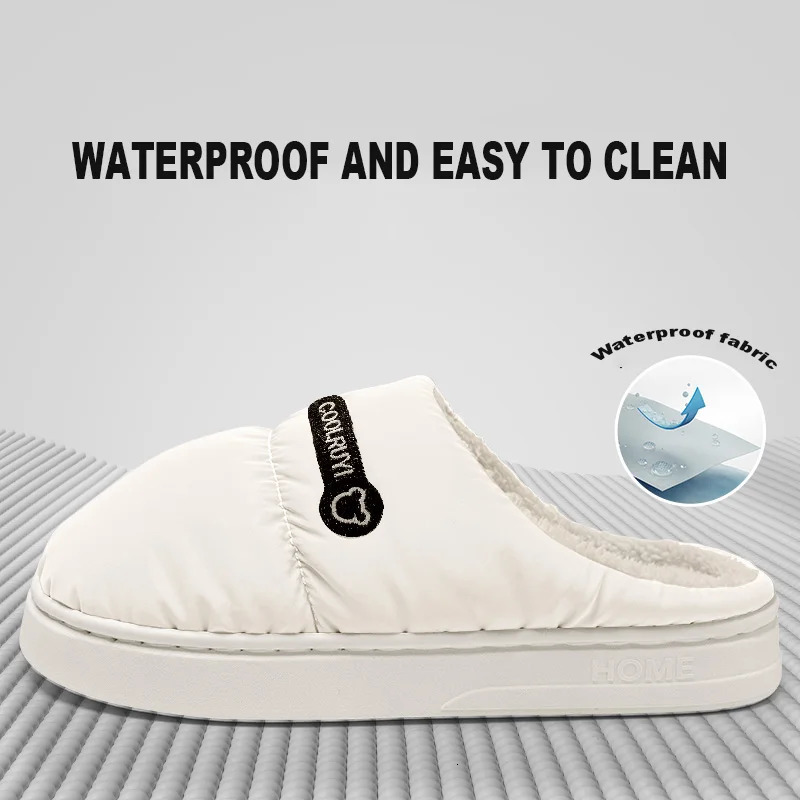 Winter Couple Waterproof Non-slip Concise Slides Ladies Cover Warm Soft Plush Slippers Women Men Home Casual Cotton Shoes 250717