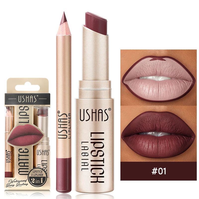 2 In 1 Lipstick Set Makeup Matte Lipstick Lip Liner Pencil Waterproof Lasting Cosmetics Nude Brown Contour Tinted Lip Balm Kit 250716