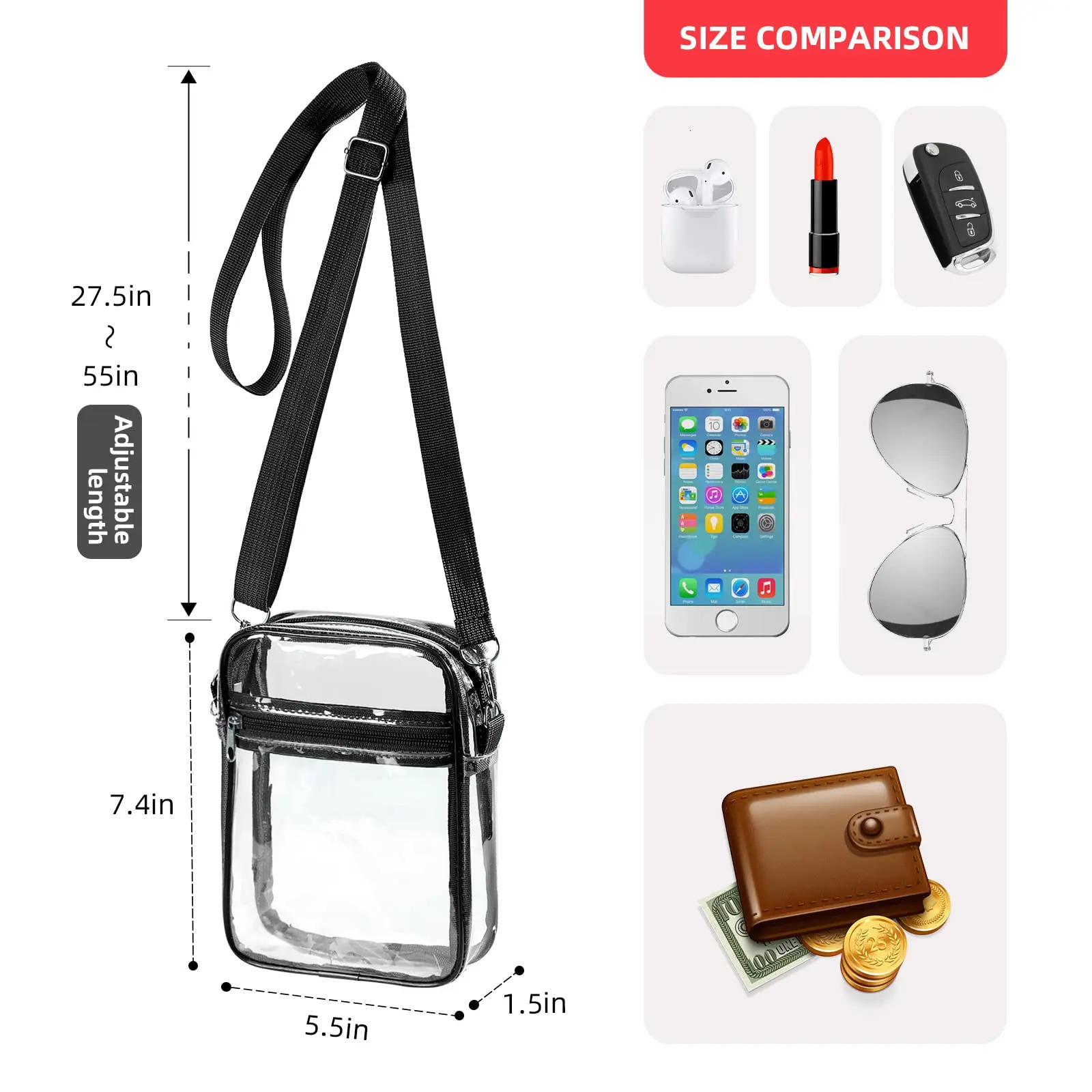 Women Clear Shoulder Bag Stadium Approved PVC Concert Transparent Purse Simple Crossbody Bag With Front Pocket Casual Handbag 250714