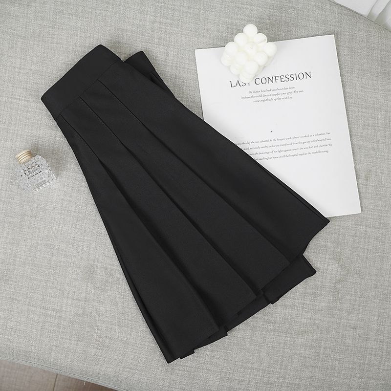 Pleated with Pockets Summer Petite Elastic High Waist Stretch Short for Women Plus Size Slimming Black Midi Skirt