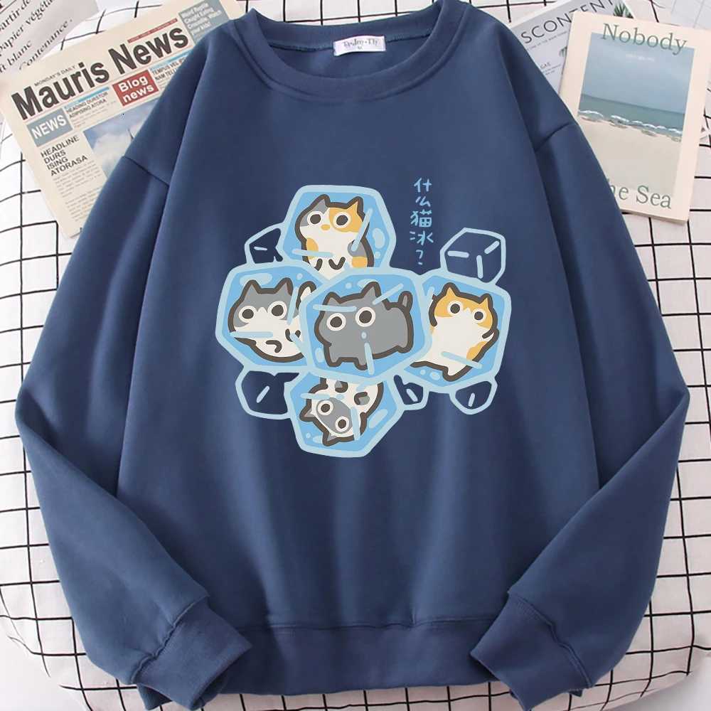 Ice Cat Fun Cartoons Cats Cute Print Sweatshirt Men Women Harajuku Crewneck Hoodie Autumn Prints Sportswear Hip Hop Loose Hoody XJ250714