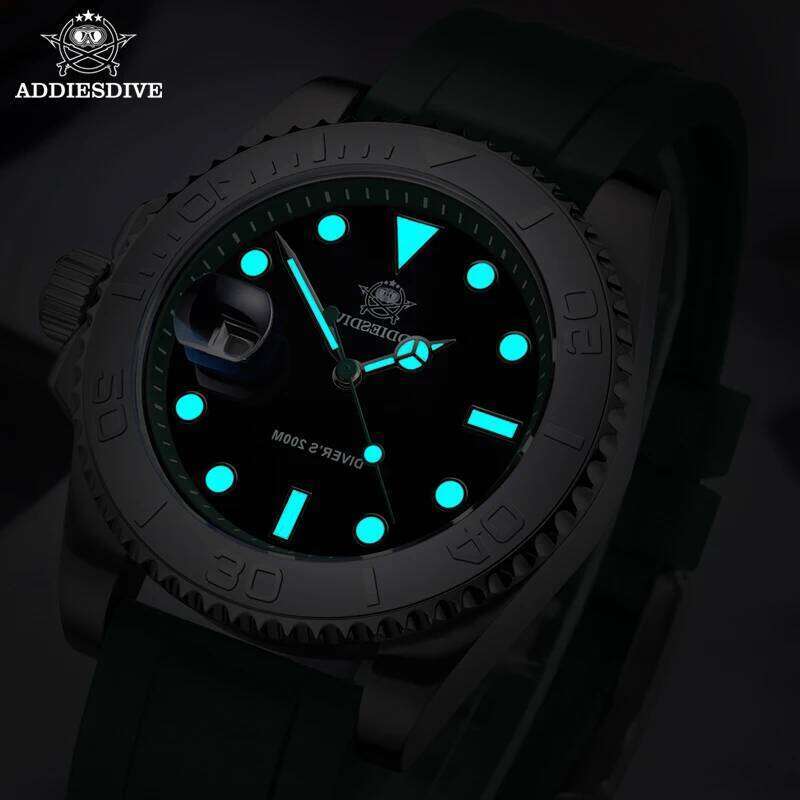 ADDIESDIVE Rotatable Bezel For Men 41mm Quartz Stainless Seel BGW9 Luminous Rubber Strap 200m Diving Men's Watch New free shipping