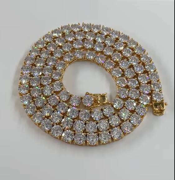 Hiphop Tennis Necklace 925 Sterling Silver Bling 4mm VVS Iced Out Moissanite Tennis Chain