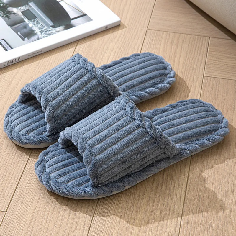 womens fashionable and minimalist one word slippers for indoor and home couples with striped open toe cotton slippers 250717