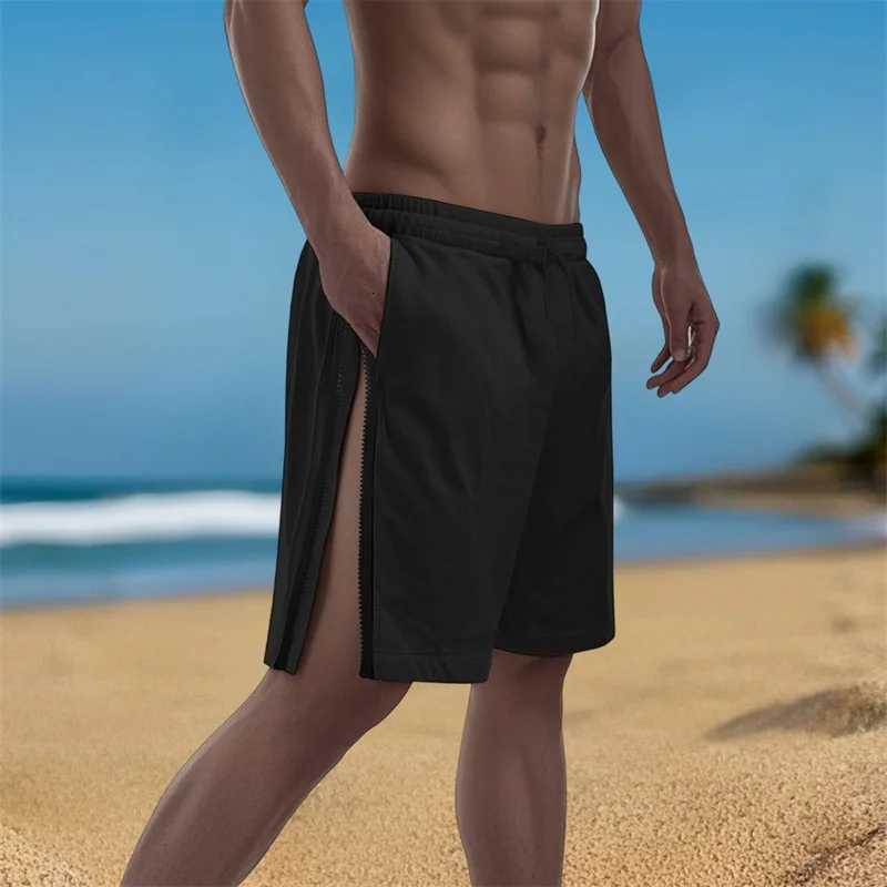 Men s Stylish Drawstring Elastic Waist Shorts with Side Zipper Detail and Loose Fit for Summer Casual Wear W250718