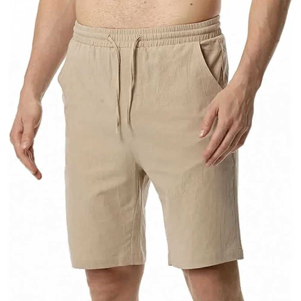 Mens Elastic Waist Solid Color Hawaiian Shorts Casual Cotton Linen Short Pants Men Shorts Breathable Sweatpants Male Bottoms W250718