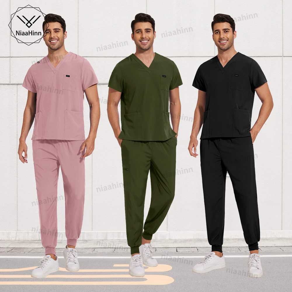 Scrubs Uniforms Sets Medical Nursing Operating Scrub Uniforms Short Sleeved Tops+pants Breathable Elastic Work Clothes Wholesale Z250718