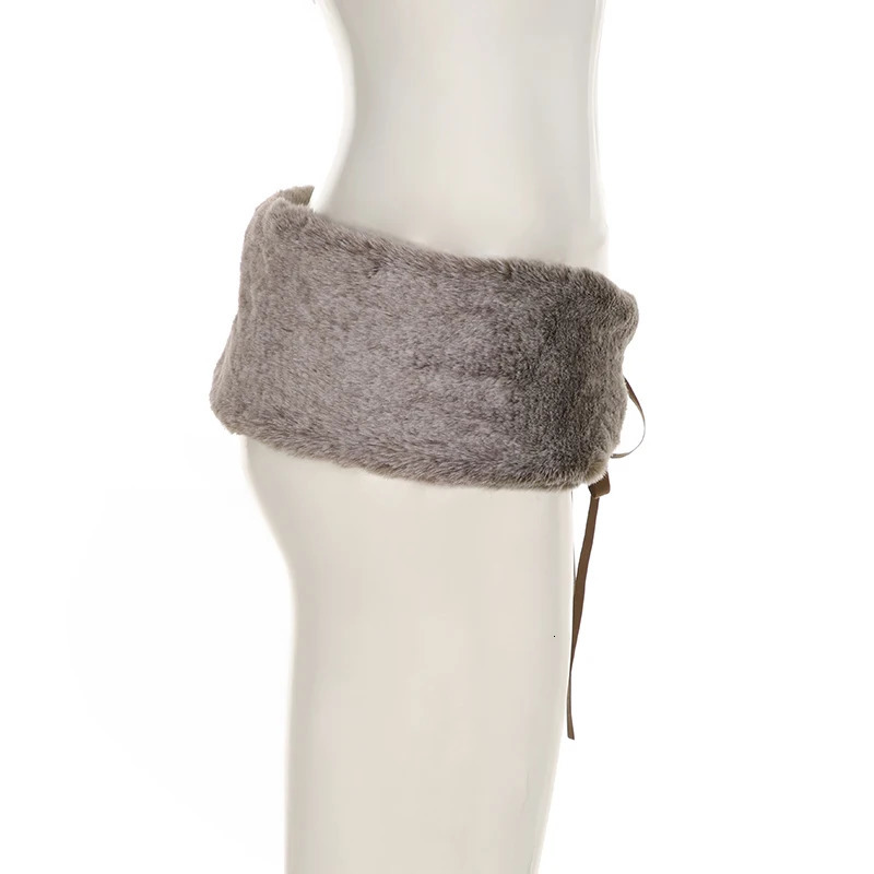 SUCHCUTE Vintage Winter Furry Belt Womens Outdoor Decorative Ladies Matching Waistband Belt 2K Fashion Streetwear Accessories 250717