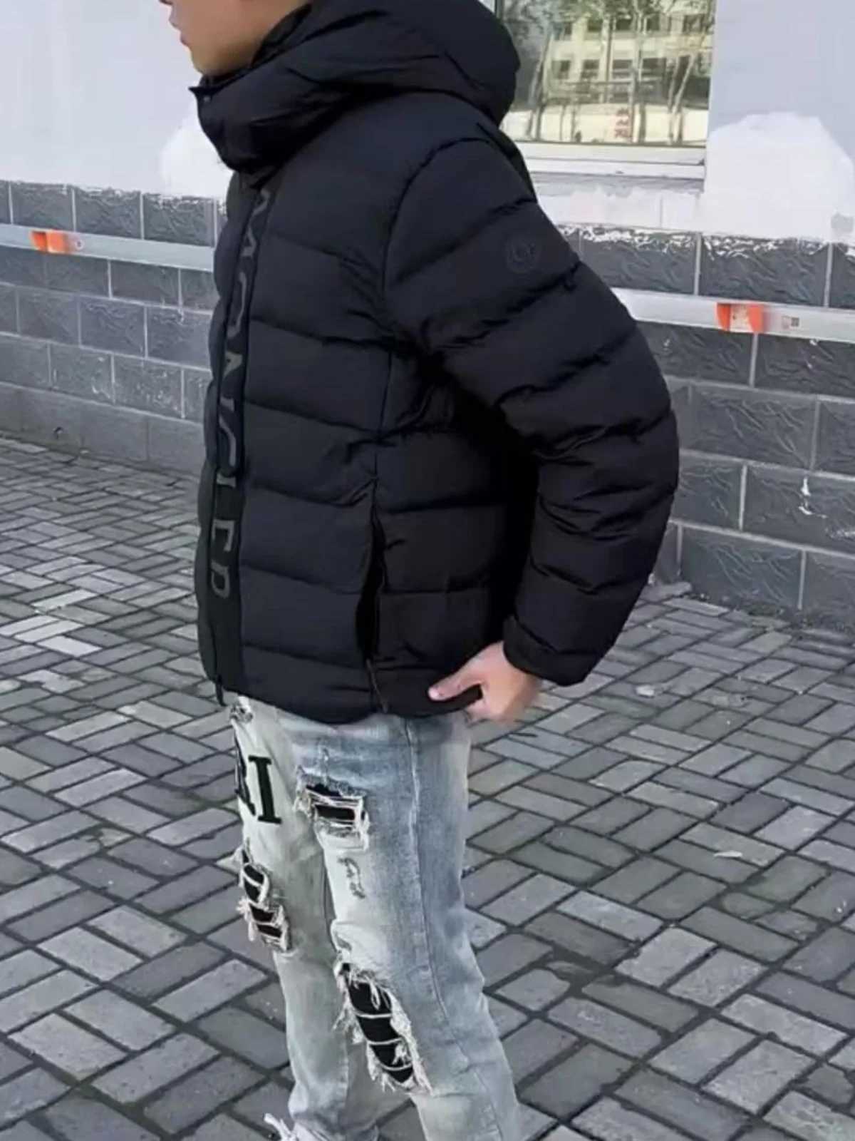 Slim Fit Black Letter Fake Hole Patch Tassel Jeans Long Pants Trendy Youth Casual Wear Middle Waist Zipper Closure Versatile X250718