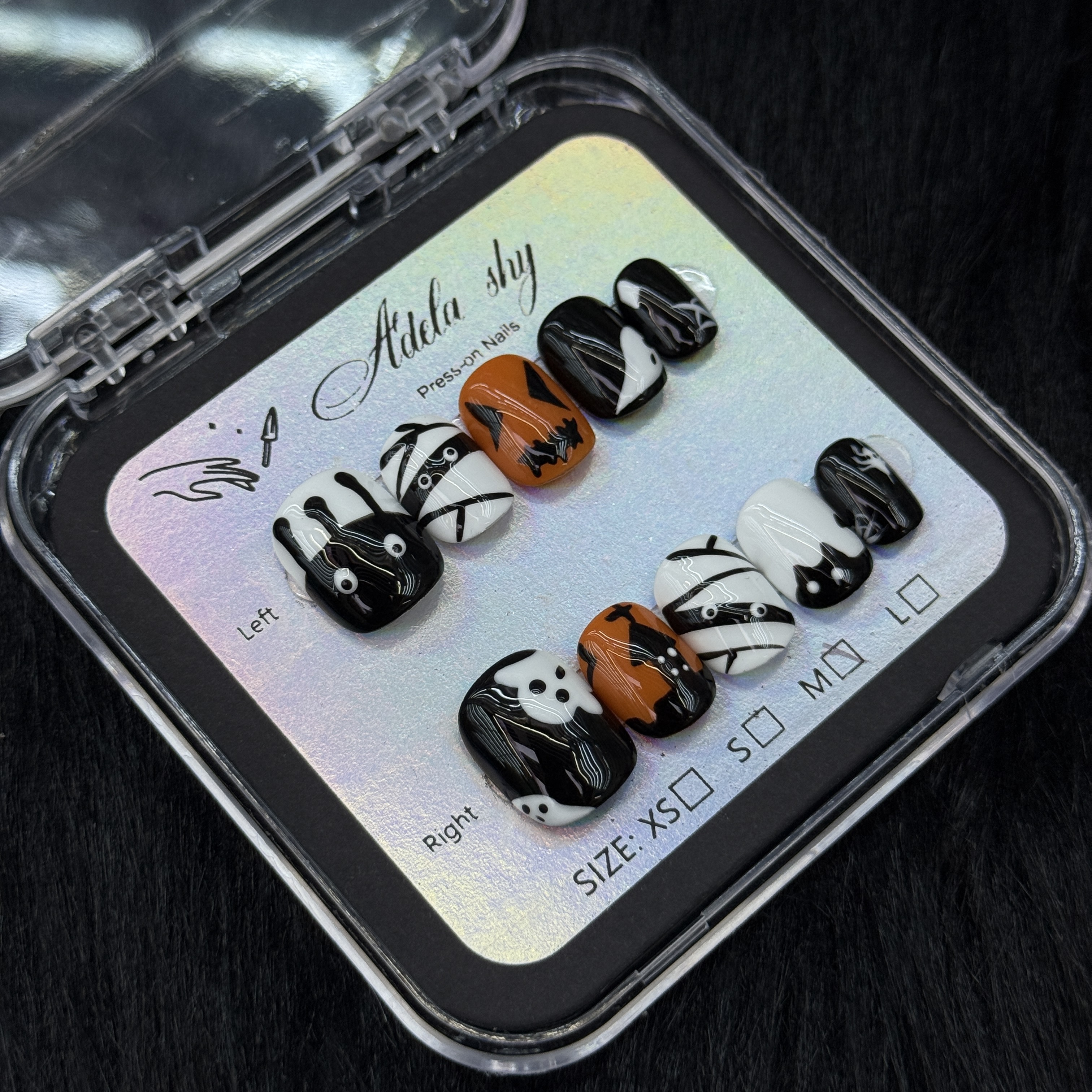 10Pcs Black Orange Abstract Leopard Print Press On Nails