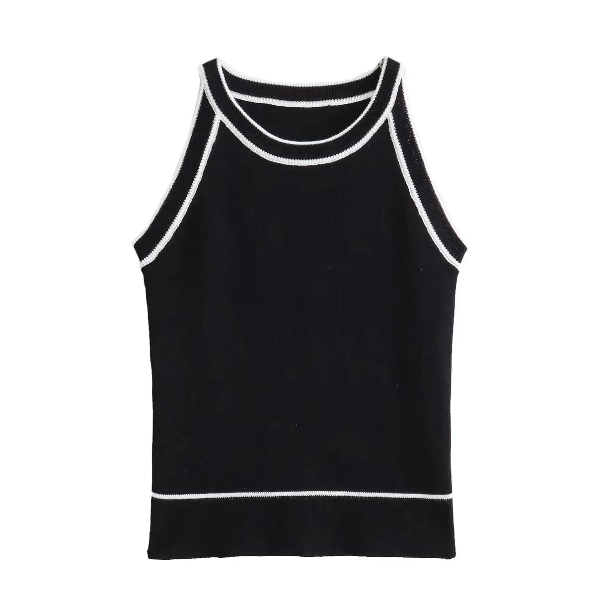 Womens TRAF Cropped Black Knit Vest - Sleeveless Fashionable Casual Top