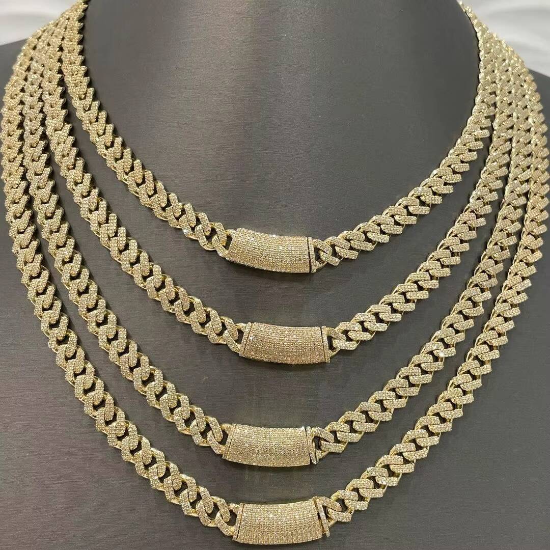 Cuban Moissanite Chain Necklace Silver 925 Plated White Gold Hiphop Jewelry Round Cut Moissanite Chain