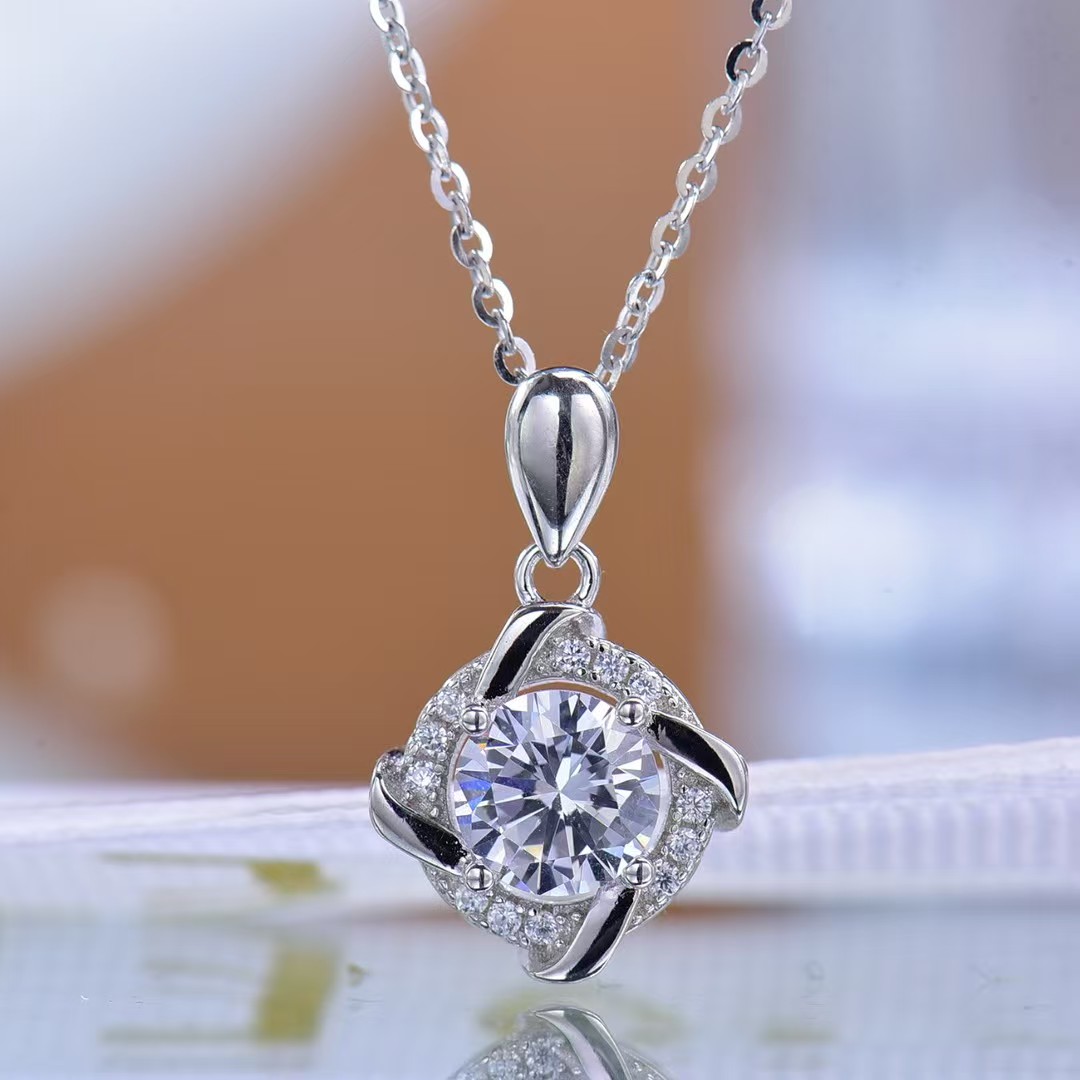 925 Sterling Silver White - Gold - Plated Moissanite Flower Bud Pendant - Timeless Design, High - quality Lab - Created Gem Accessory Symbol of Beauty