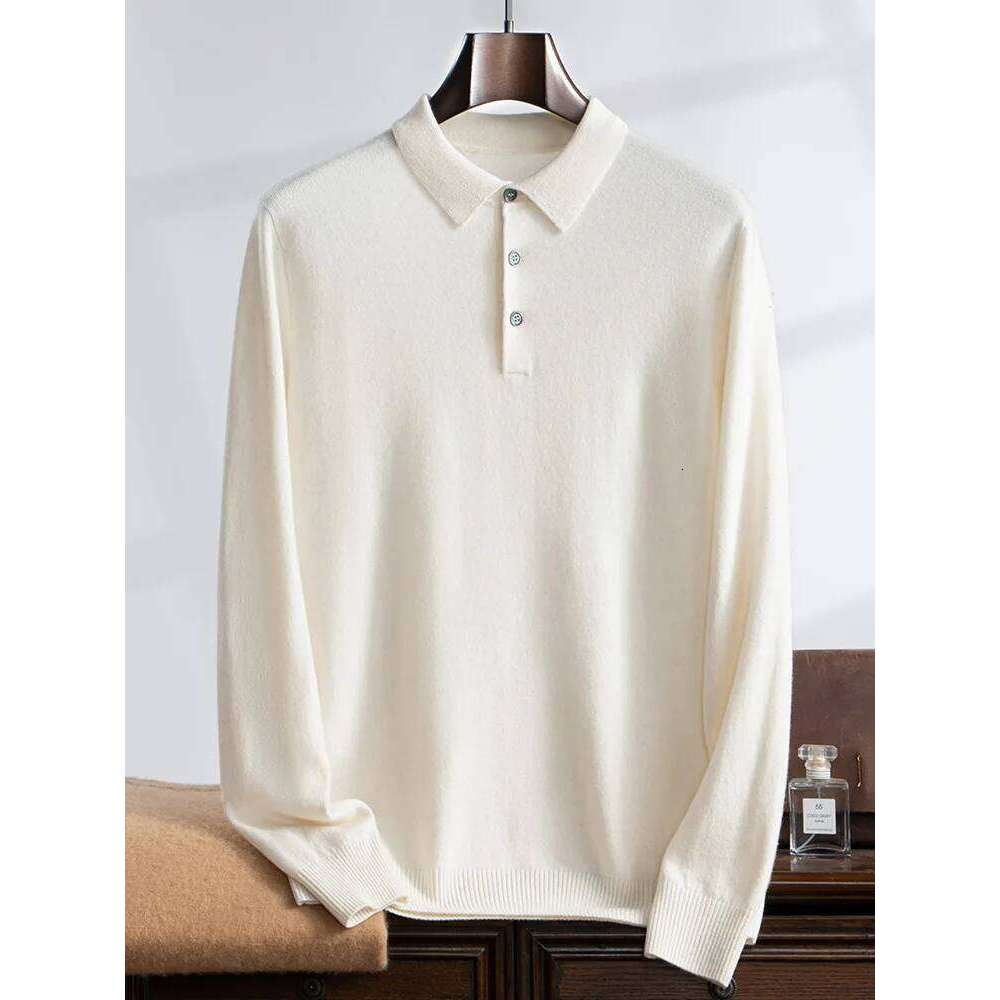 High Quality Men 100% Cashmere Sweater Autumn Winter Long Sleeve Polo Pullover Smart Casual Knitwear Soft Warm Clothing Tops New