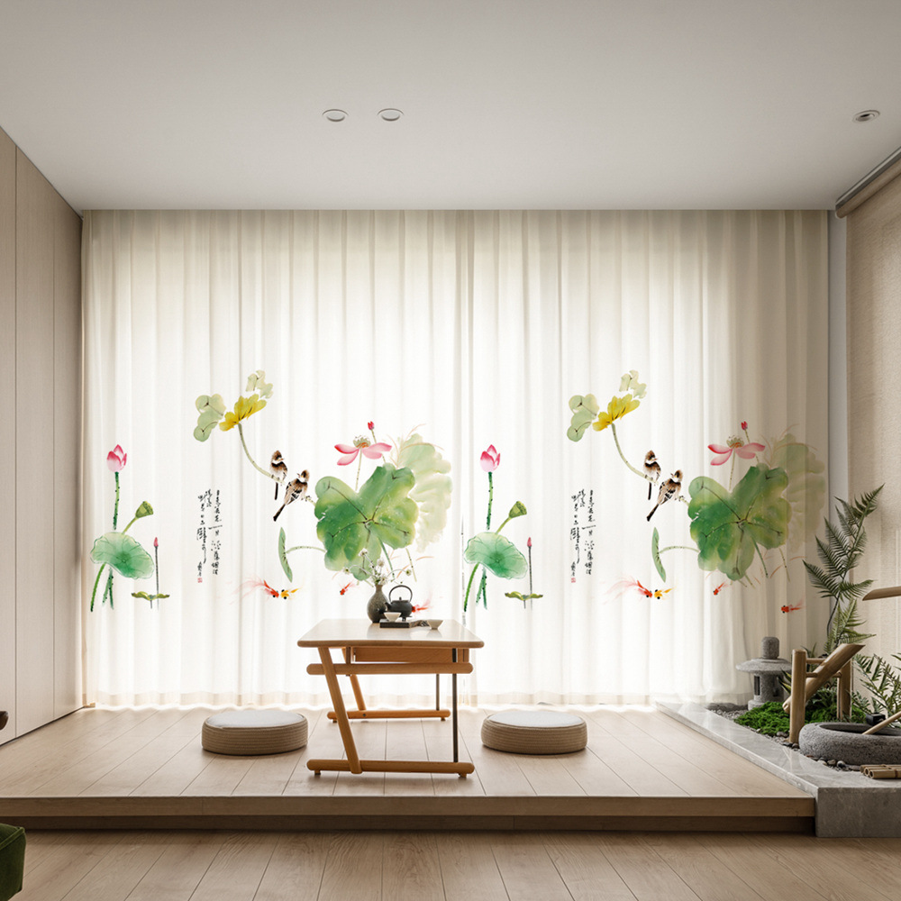 YL-36630 New Chinese style landscape painting all-match chiffon window screen living room bedroom tea house temple light-transmitting and non-transmit