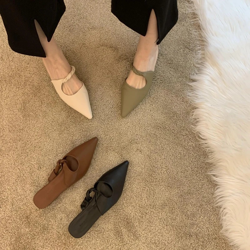 Fashionable Pointed Toe Low Heel Shallow Mouth Sandals Summer Sexy Elegant Casual Fashion Slippers NO A219 250717