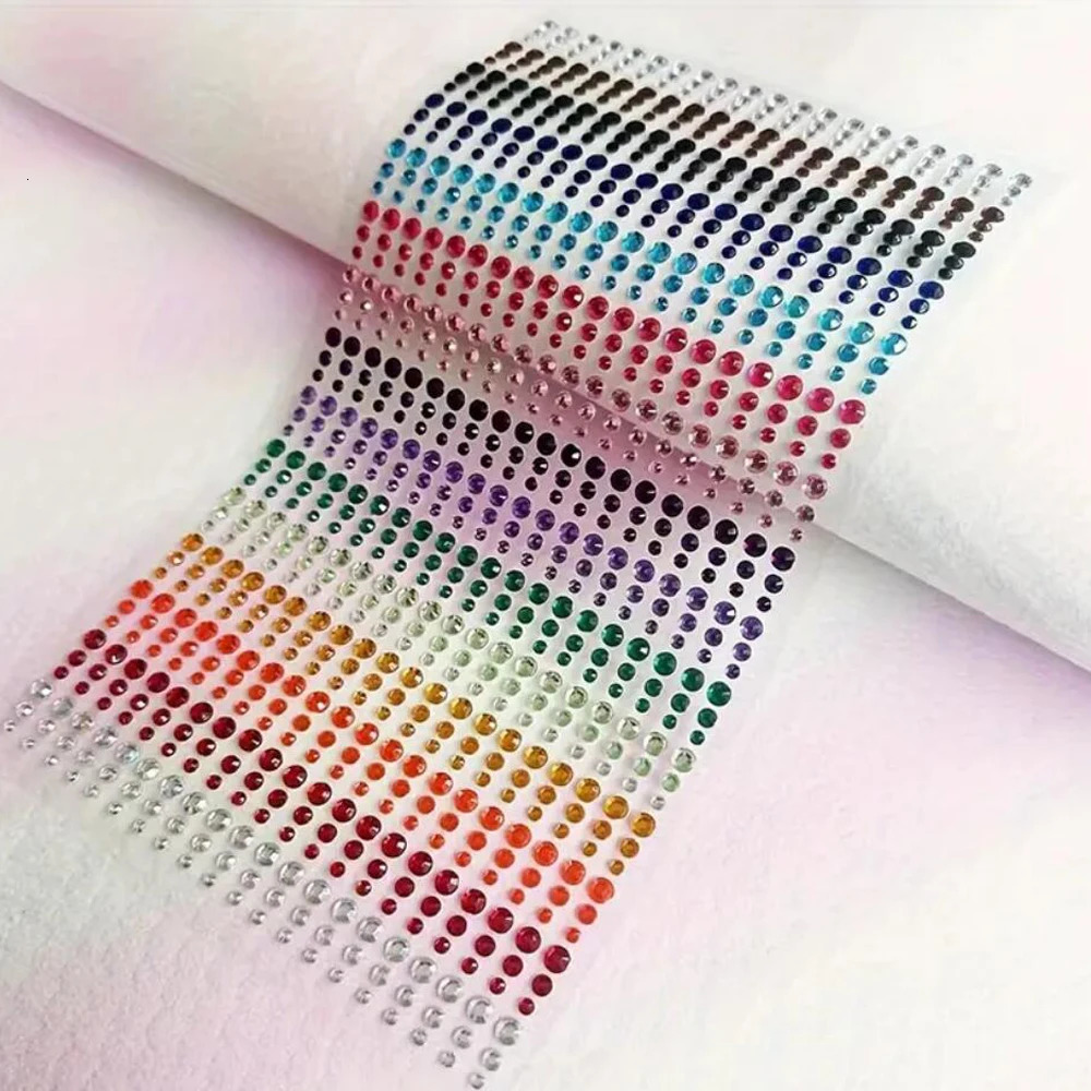1sheet 900pcs Rainbow Face Glittle Gem Stickers StickOn Tattoo Eye Jewels 345mm Mix Wedding Party Make Up 250714