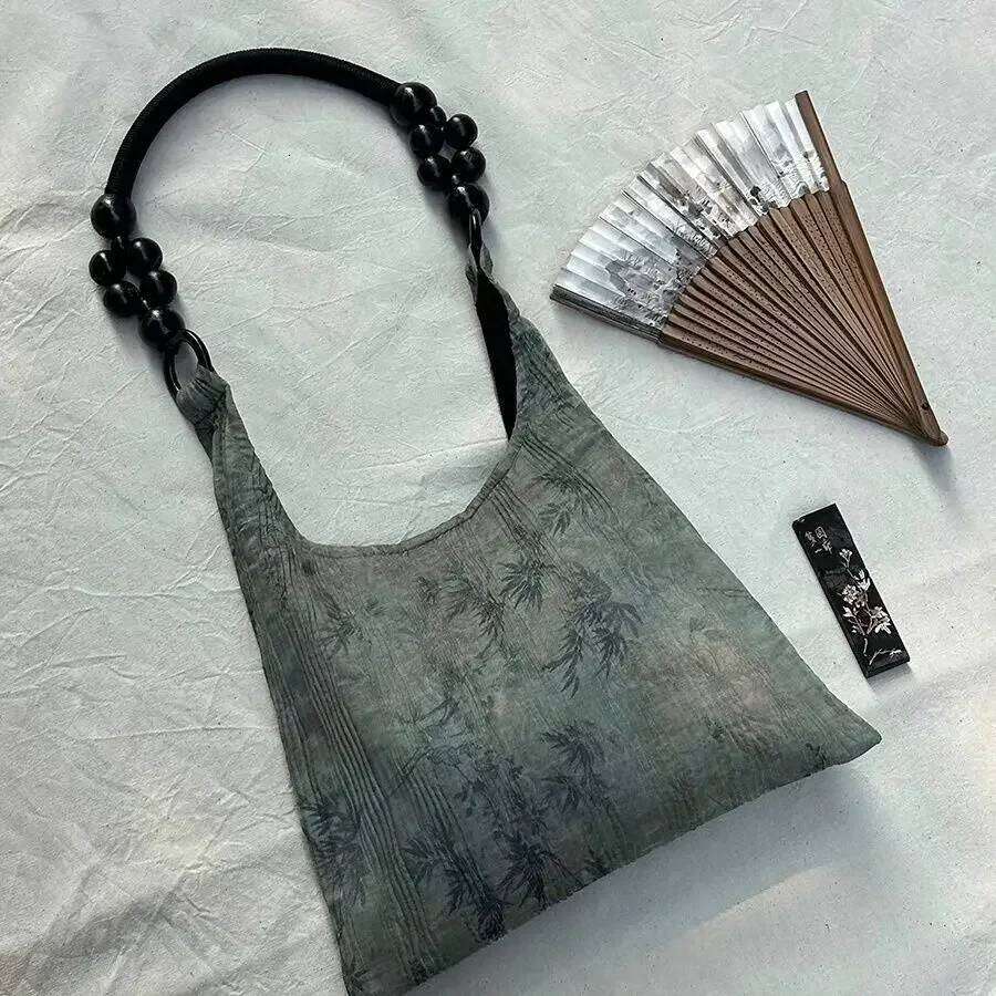 Vintage Tote Hasp SOFT Wood Beads High-Capacity Shoulder Handbag Women Bags