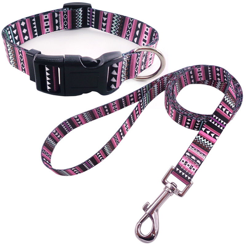dog collar Durable Printed Leash Accessory: Multi-functional Canine Collar Featuring Easy Attachment Buttons
