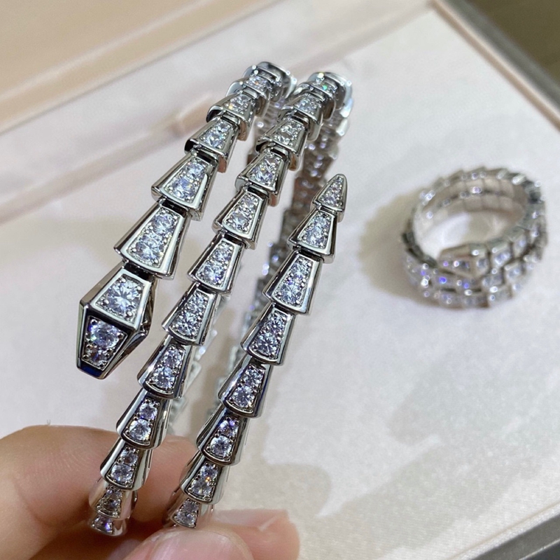 Customization 18K White Gold Plated Moissanite Diamond 925 Silver Three Rounds Encrusted Snake Bracelet Luxury Bracelet