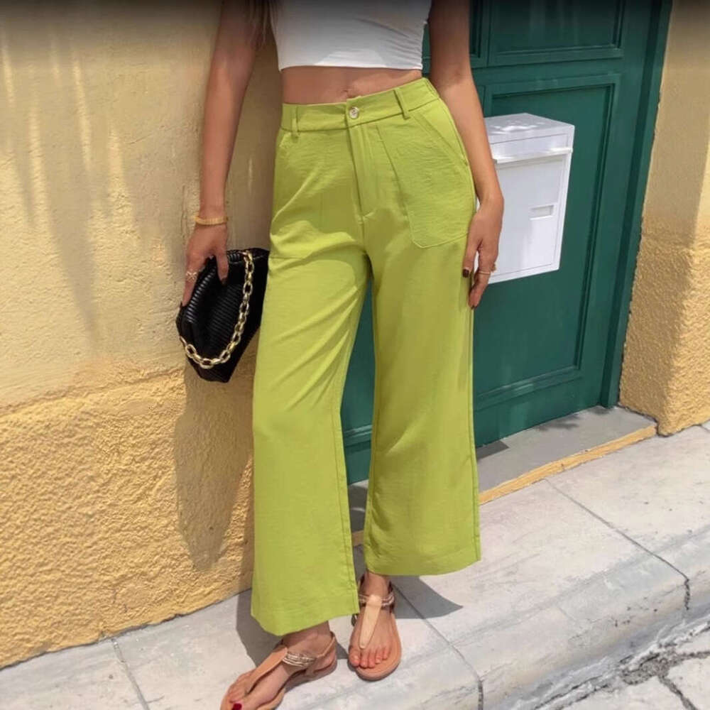 New High-Waisted Wide-Leg Long Summer Women's Casual Pants Simple Style B5