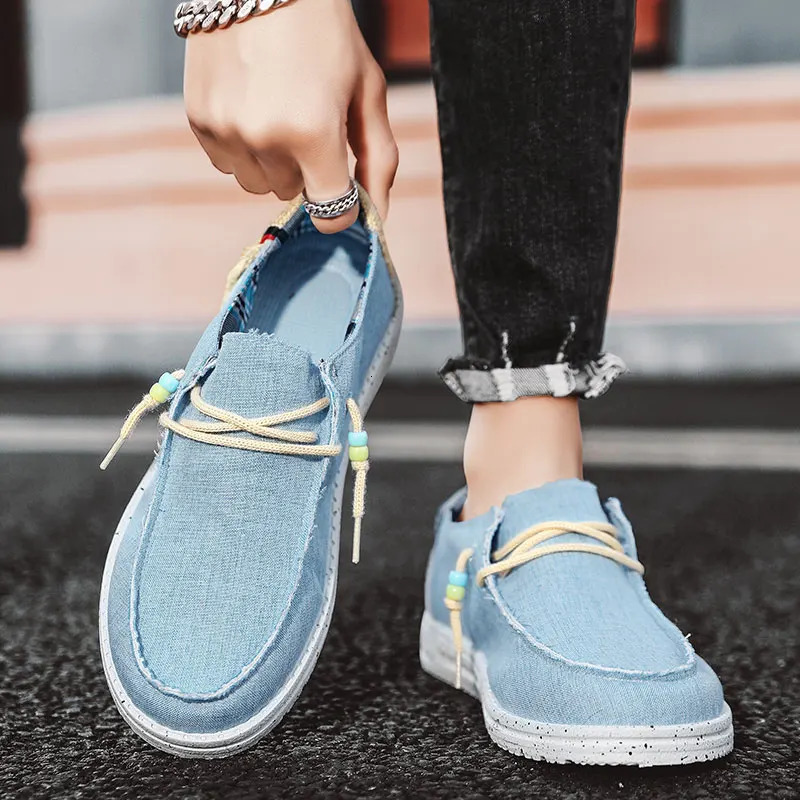 Spring Summer Blue Mens Casual Boat Shoes Lightweight Slip-on Driving Shoes Men Low-cut Breathable Canvas Men Shoes Loafers 250716