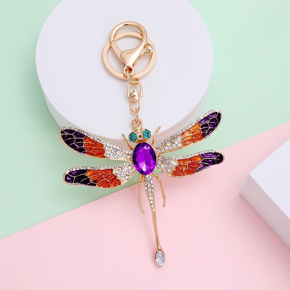 Free Shipping Diamond Dragonfly Bag Charms Fashionable Metal Keychain Hanging Women Bag Accessories