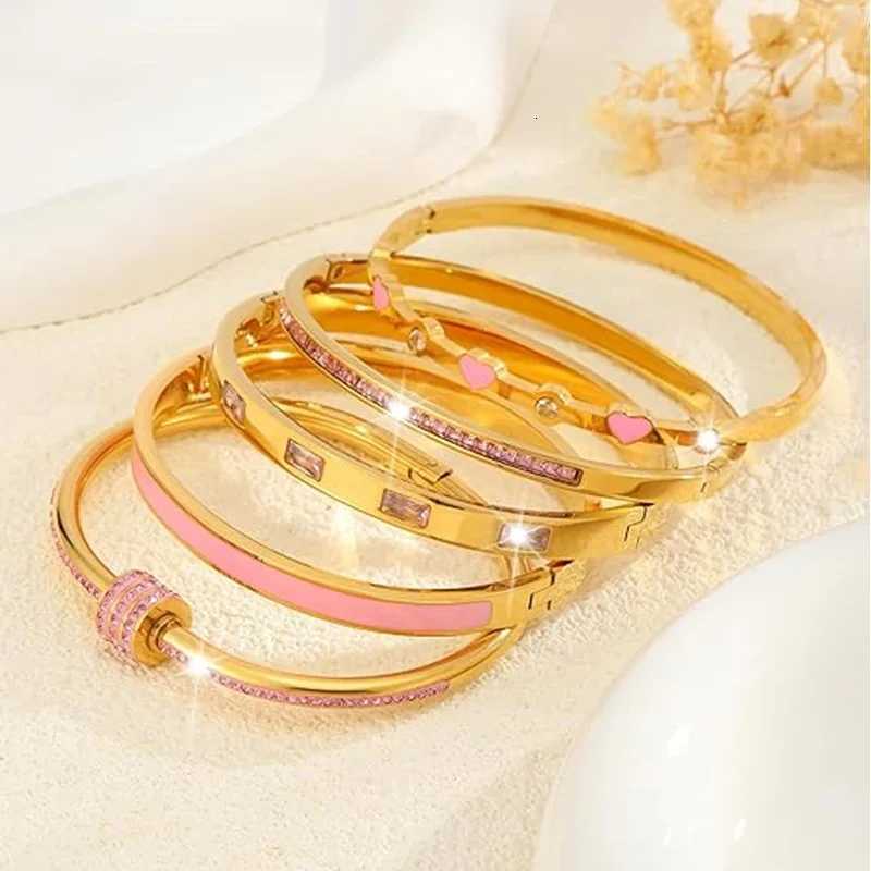 2025 Stackable Gold Color Bangle Bracelet Set for Women - 18K Gold Plated StainlESS Steel Crystal BRACELET Jewelry X2507181