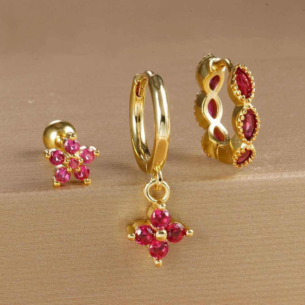 3PCS Gold Plated Lightning Flower Chain Drop Earrings Set for Women Stainless Steel Zircon Dangle Earring Piercing Jewelry X250718