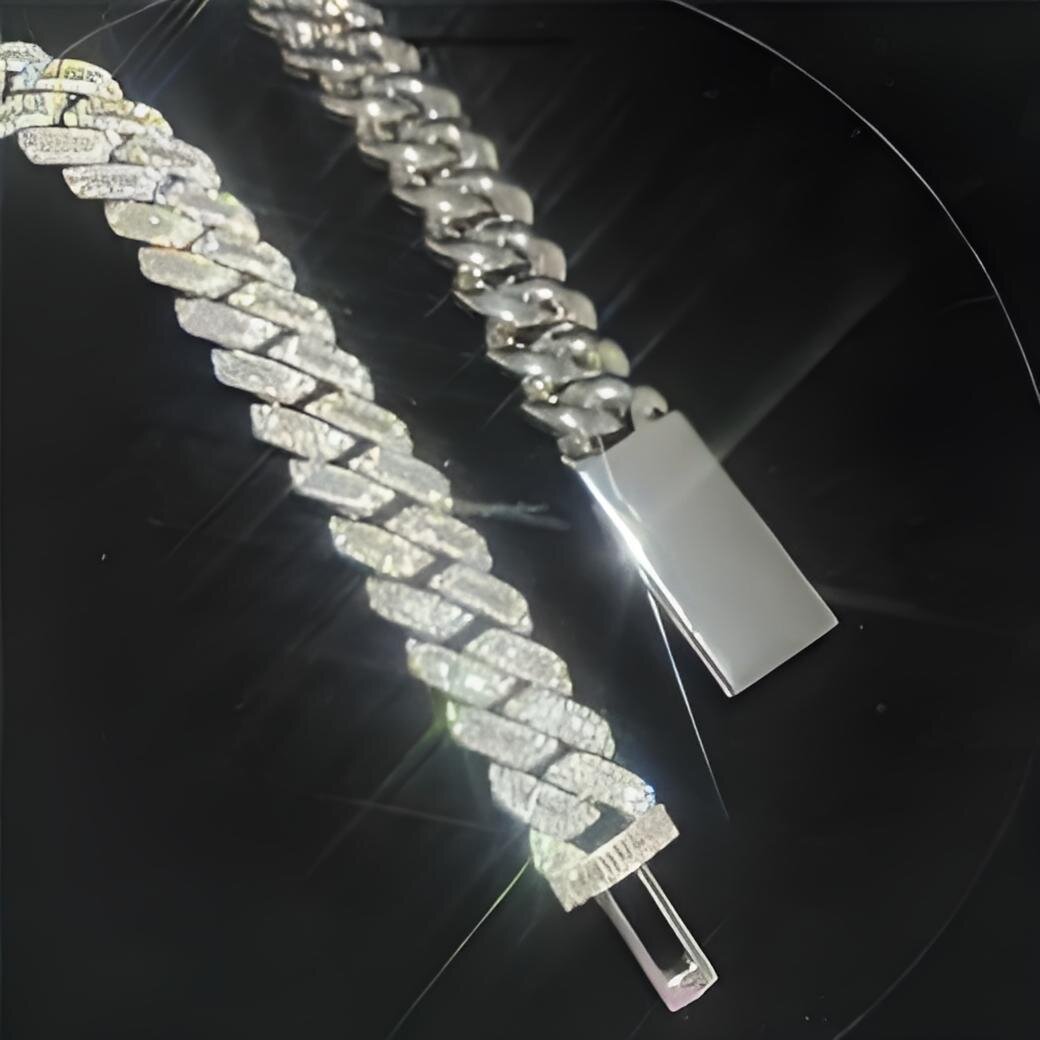 15mm Fine Hip Hop Jewelry Dia Men Necklace Sterg Sier Fully VVS Moissanite Baguette Cuban k Chain Free shipping