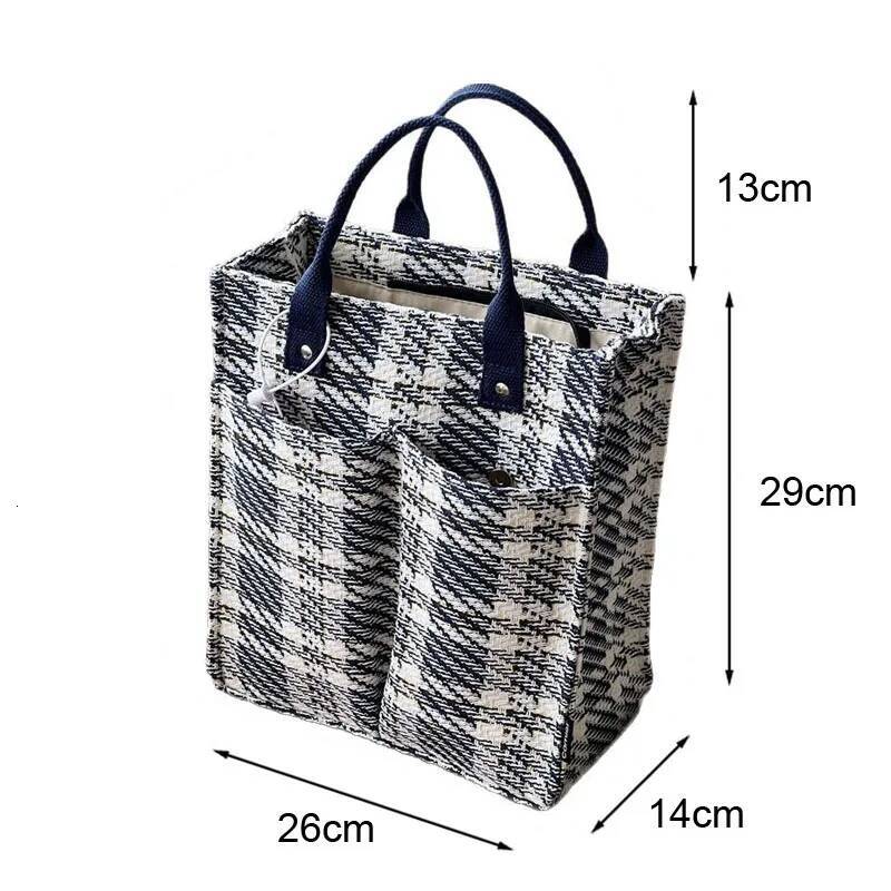 Hylhexyr Women's Thickened Canvas Handbag Grid Pattern Student Bento Lunch Box Bag Casual Tote high-quality