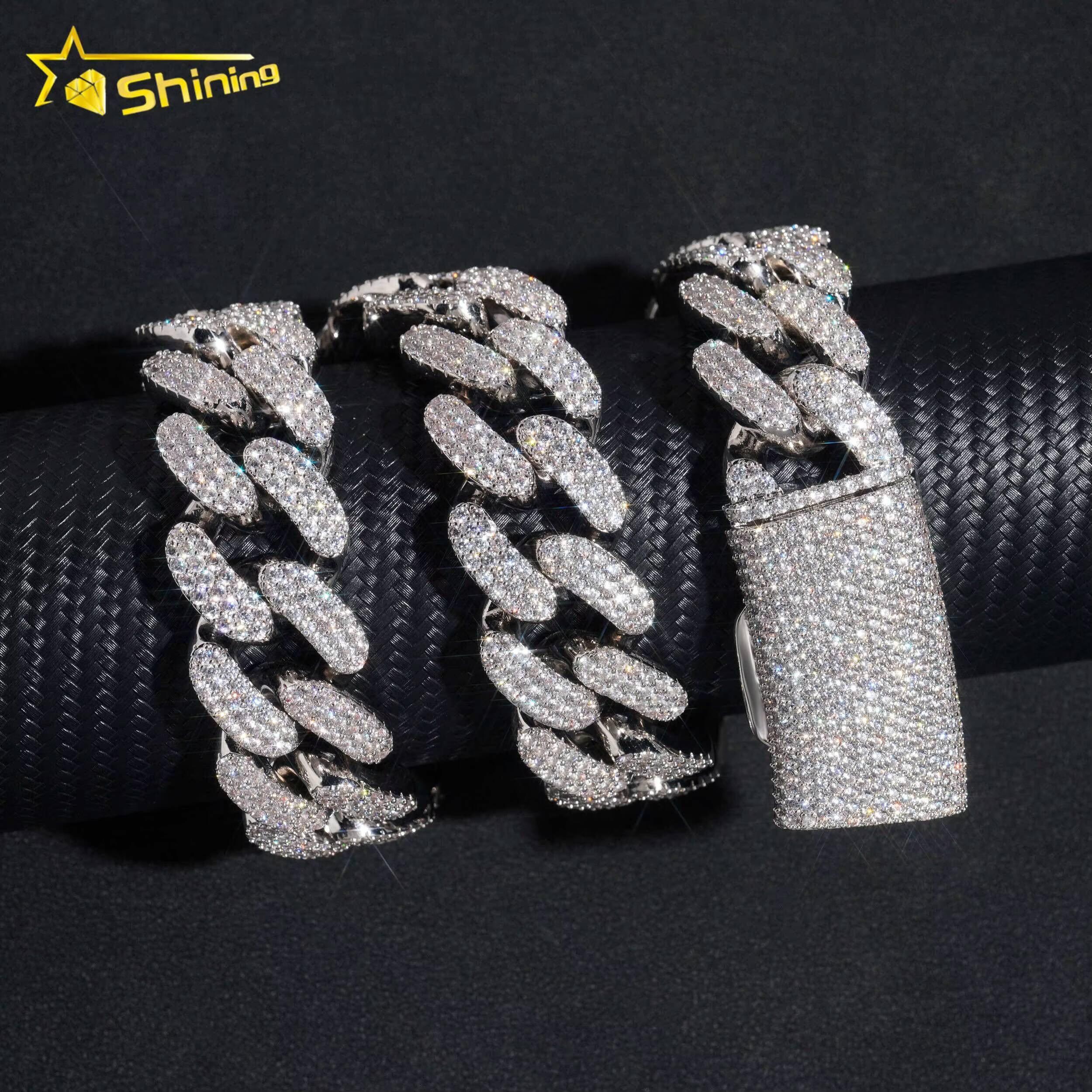 High Quality Rapper Big Heavy Solid 925 Silver 22MM Moissanite Diamond Hip Hop Iced Out Cuban Link Chain