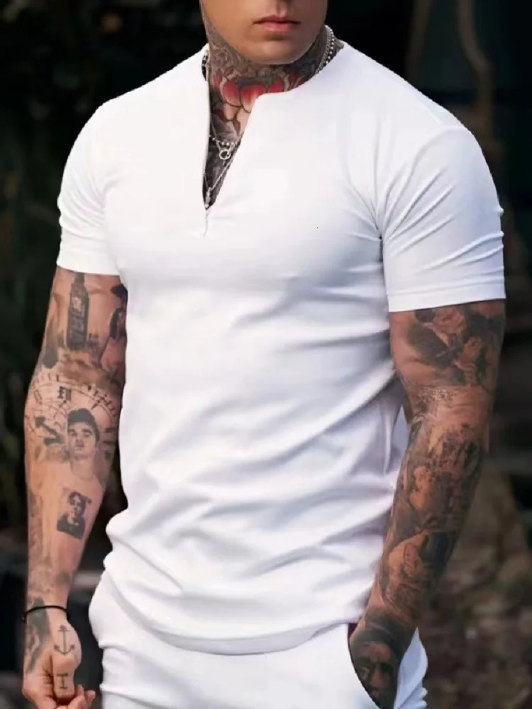 Summer Solid Color Short Sleeve Mens Sports Leisure Fitness Breathable Quick Drying Elastic Sweat Absorption T-shirt Men 250715