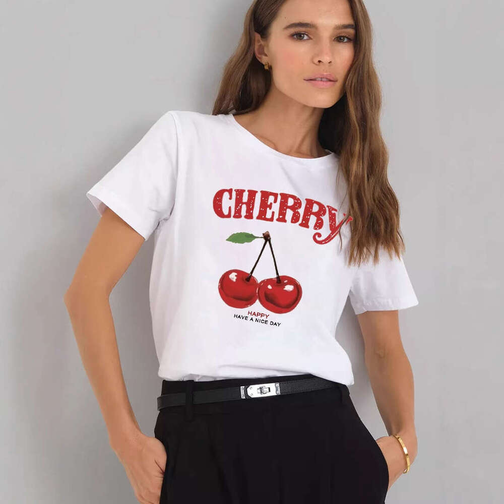 Ins Style Letter Print T-Shirt For Women Summer Versatile Loose Round Neck Pure Cotton Short Sleeve Top B5