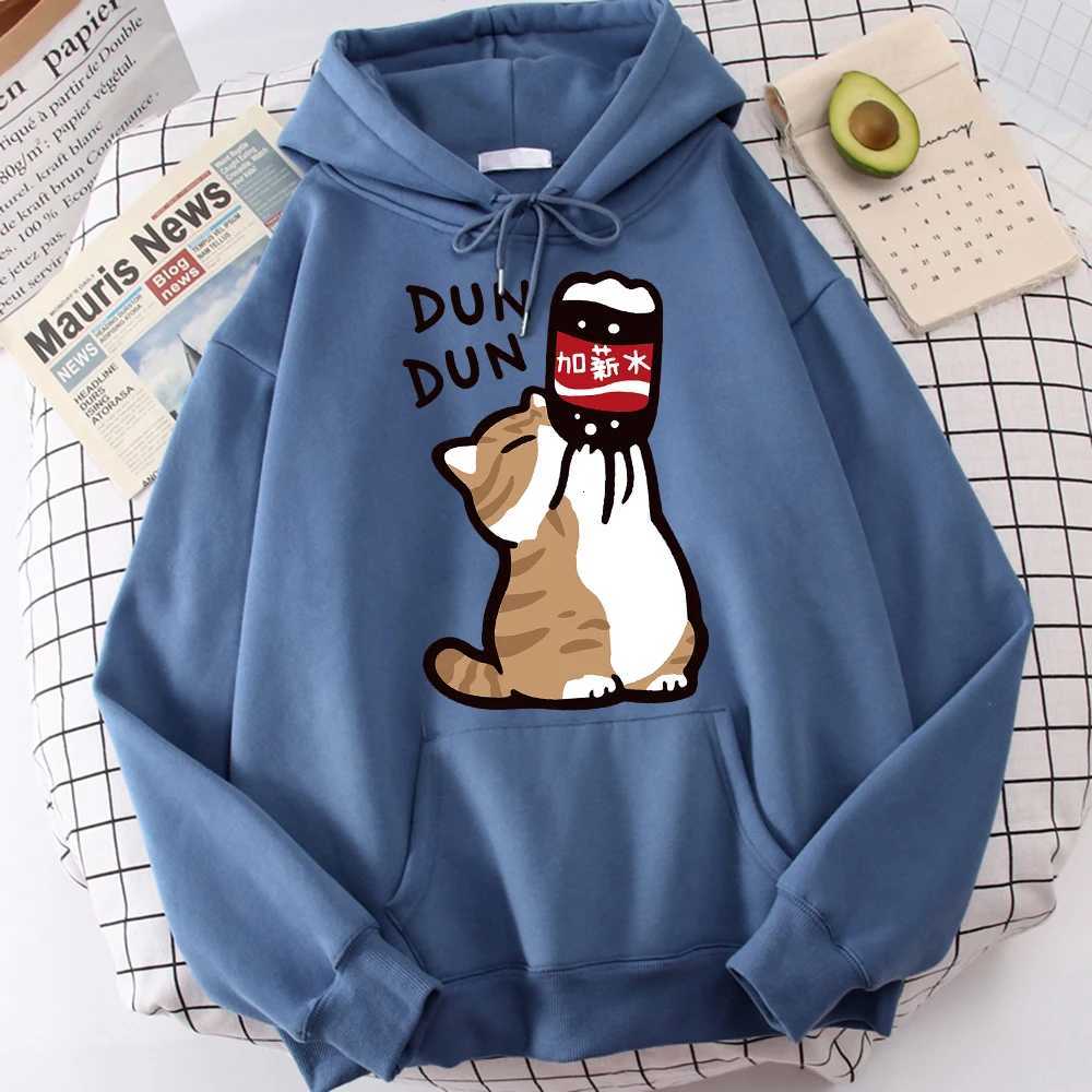 Cartoon Cat Drink Salary Increase Beverages Mens Hooded Jacket Casual Cartoon Hoodies Pleasure Sweatshirts Home Harajuku Tops XJ250714