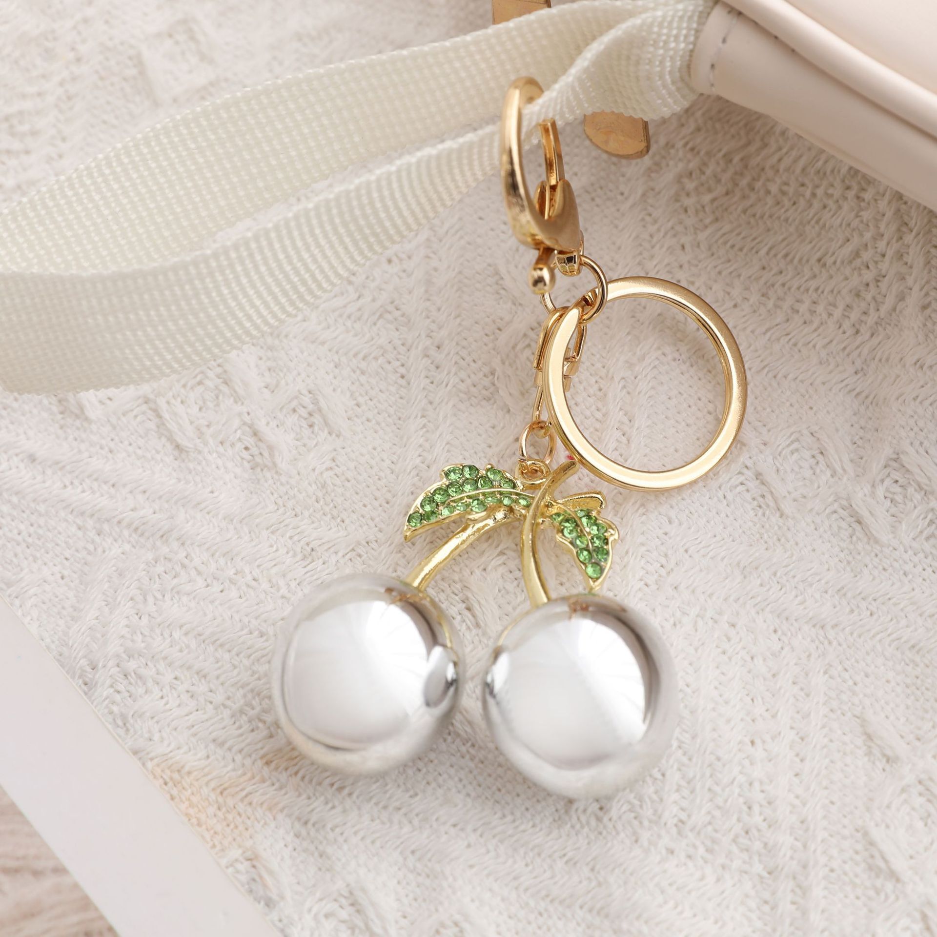 Free Shipping Resin Cherry Bag Charms Creative Fruit Metal Keychain Car Fruit Decoration