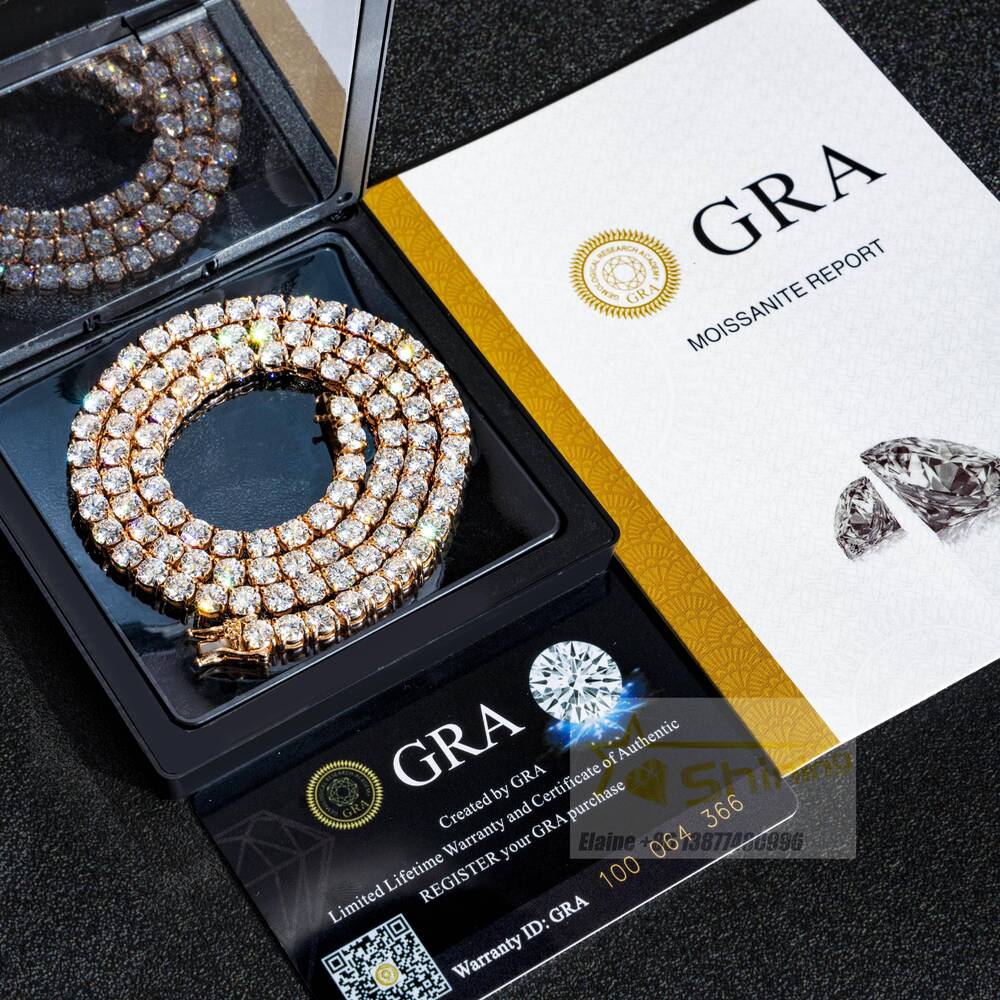 Hip Hop Iced Out Fine Jewelry Necklace Women Men 925 Sterling Silver 2MM 3MM 4MM 5MM Moissanite Vvs Diamond Tennis Chain