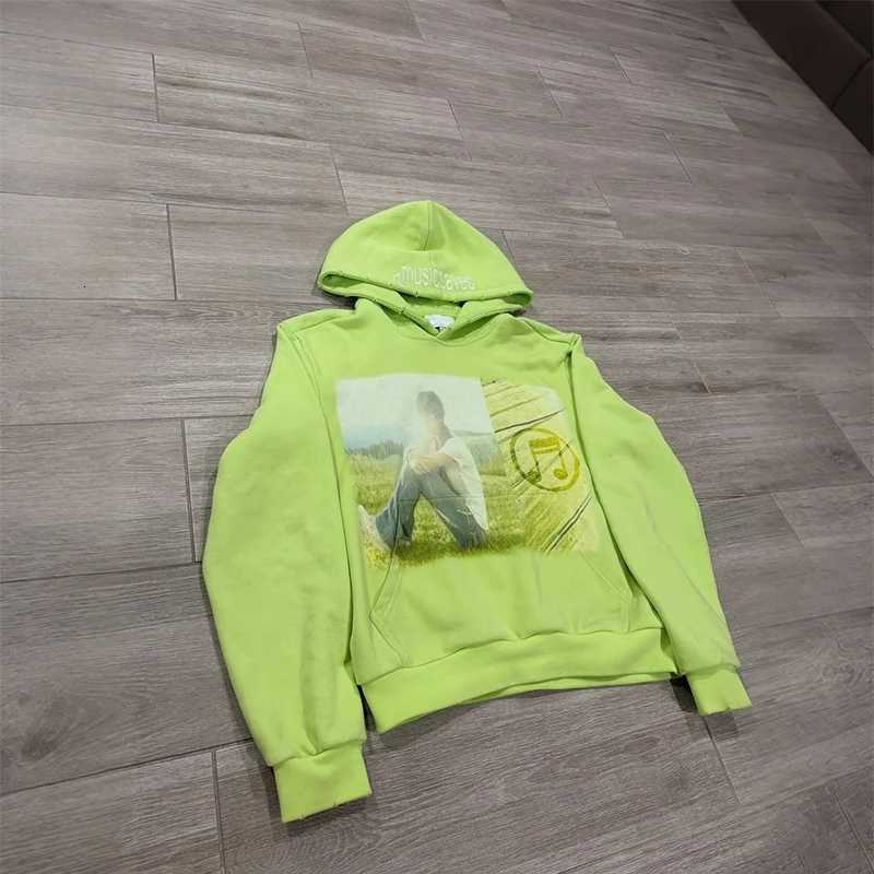 2K Fashion Trend Hoodie Oversize Retro Music Themed Graphic Printing Green Pullover Hoodie Men Women Casual Comfort Streetwear X2507181