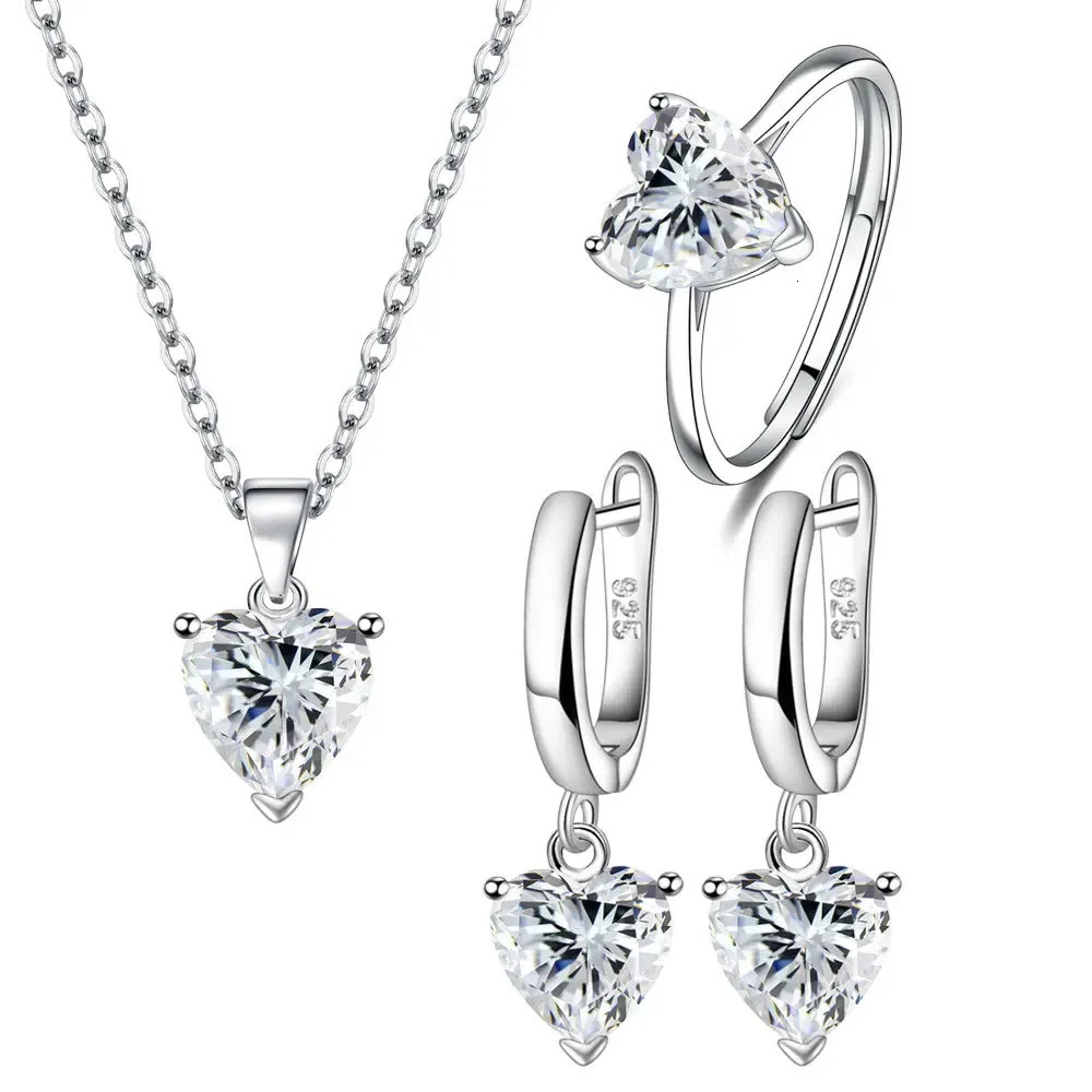 SAIYE 925 Sterling Silver Jewelry Sets For Women Heart Zircon Ring Earrings Necklace Wedding Bridal Elegant Christmas 250715