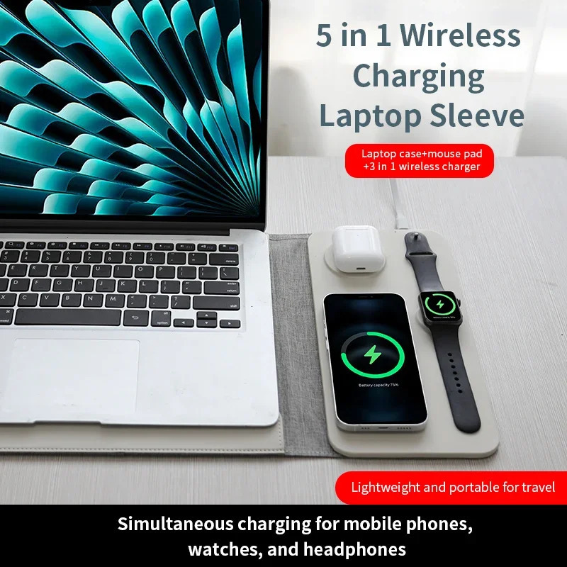 Laptop Sleeve with 3 in 1 Wireless Charger for iPhone 15W 5W 25W Air Pro 1114 Inch Laptops 250703