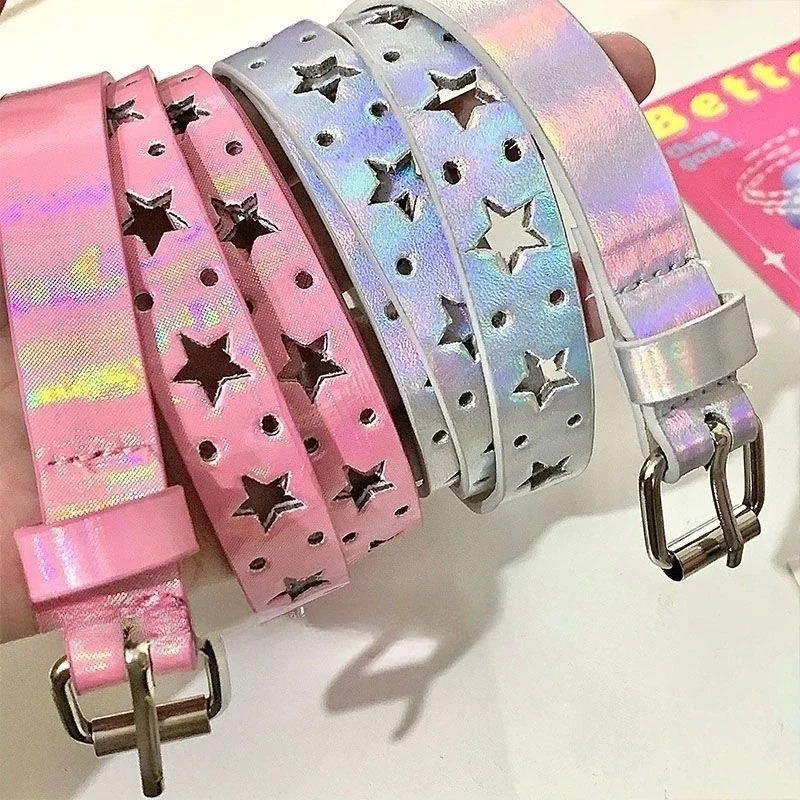 Women Y2k Hollowed Out Pentagram Belt Harajuku Hip-hop Y2K Girl Korean Ins Style Star Goth Subculture Personality Laser Belt 250717