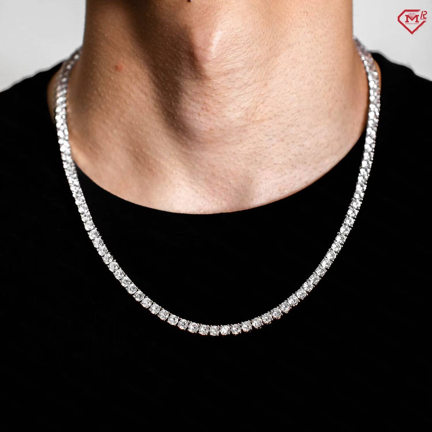 Factory Tennis Chain High Quality 4mm 925 Sterling Silver Iced Out Tennis Necklace VVS Moissanite Tennis Chain