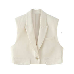 TRAFZA Early Spring New European SHEIN Women's Flip Decor Short Vest B5