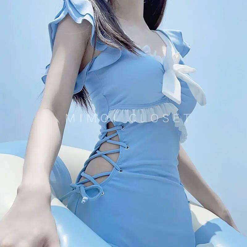 Summer Sexy Fashion Haruku Bikinis Lady Kawaii Sweet Patchwork Women's Clothing Swimwear Sleeveless Bowknot Swimsuits Women