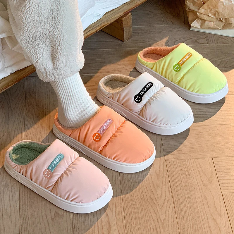 Winter Couple Waterproof Non-slip Concise Slides Ladies Cover Warm Soft Plush Slippers Women Men Home Casual Cotton Shoes 250717