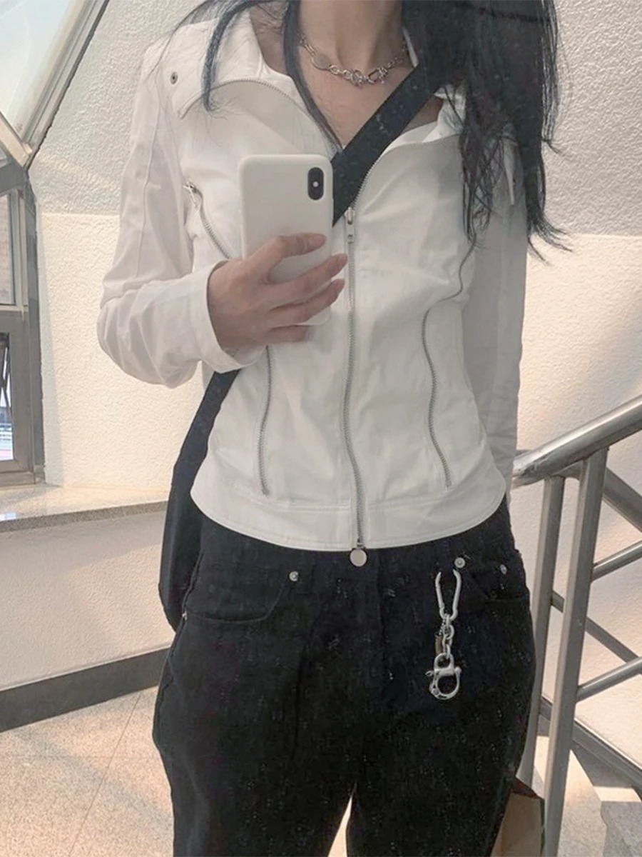 Women Vintage Casual Jacket Long Sleeve Stand Collar Zipper Closure Solid Cool Fall Spring Outwear 250715