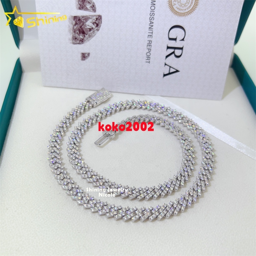 Wholesale Best Quality Sparkle Hip Hop Iced Out Moissanite Necklace 8mm Sterling Silver Cuban Link Chain