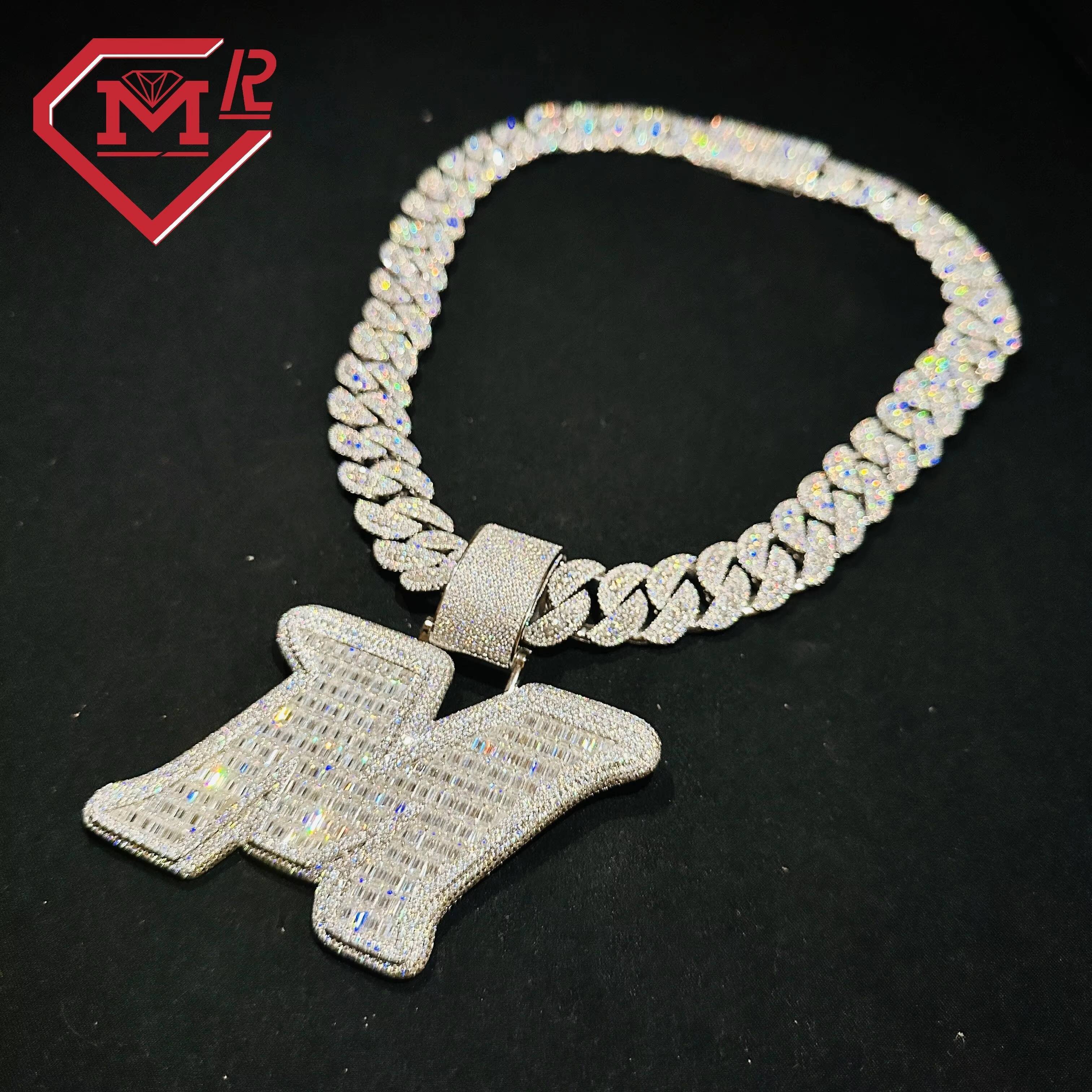 Big Size Mossanite Pendant Hip Hop Iced Out Initial Letter 925 Silver Baguette Cut Custom Moissanite Pendant